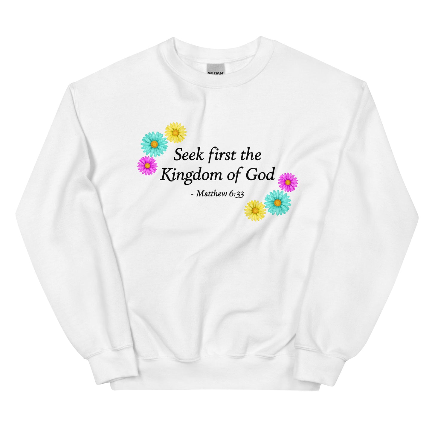 Women's white sweatshirt with flowers and bible verse