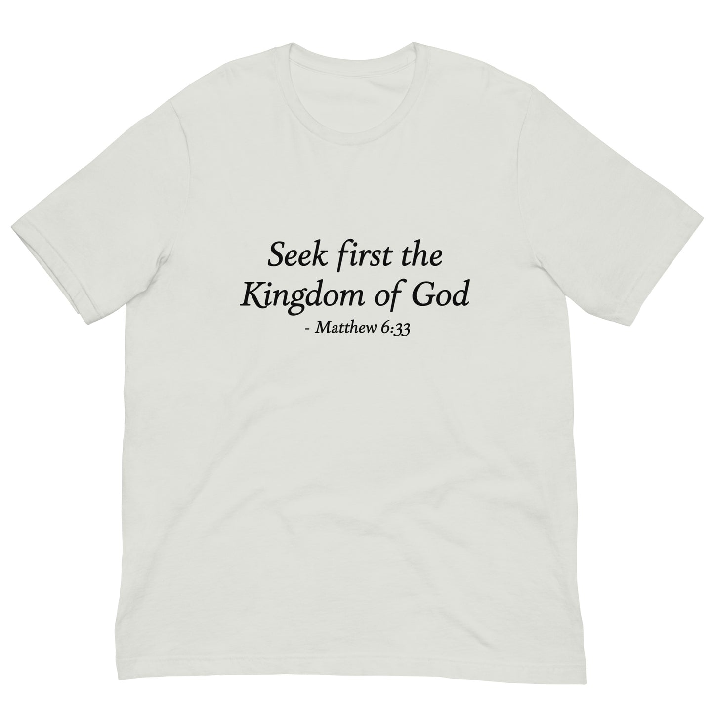 Matthew 6:33, Men's Silver T-Shirt - Black print mockup