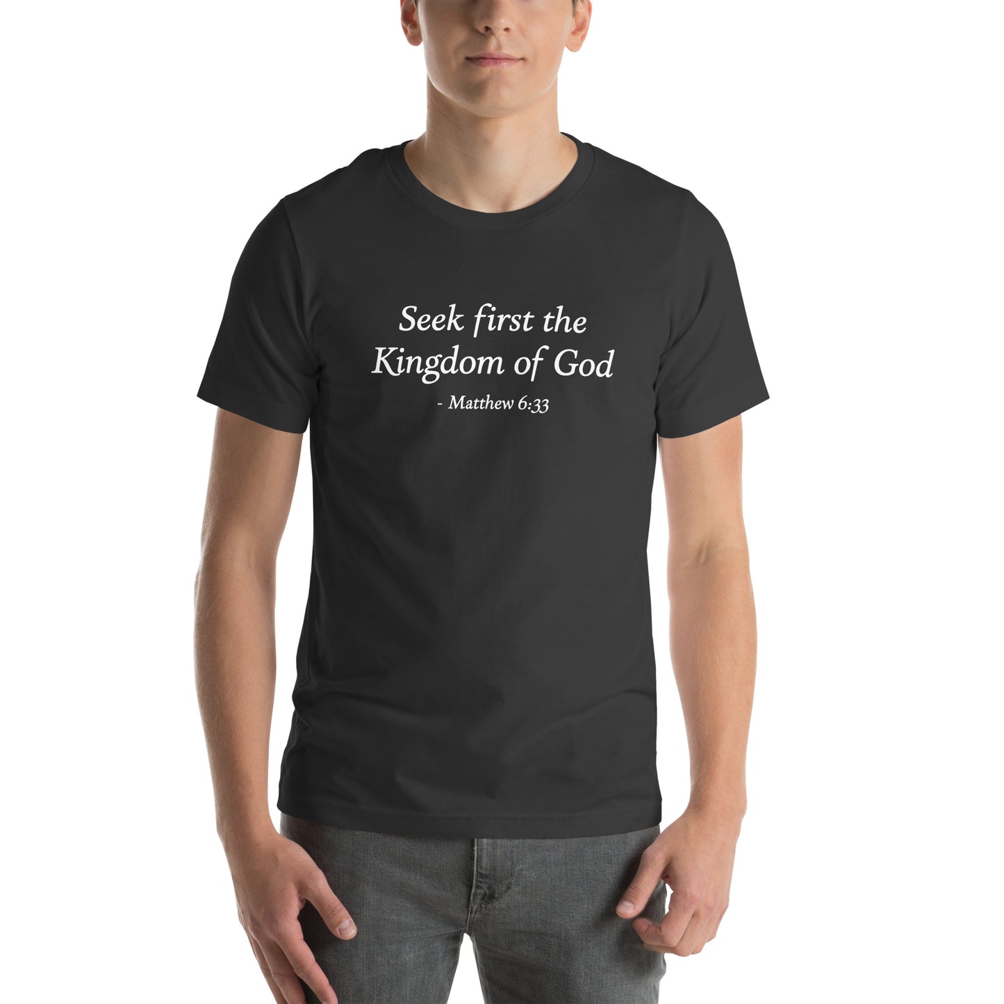 Dark grey t-shirt with bible verse
