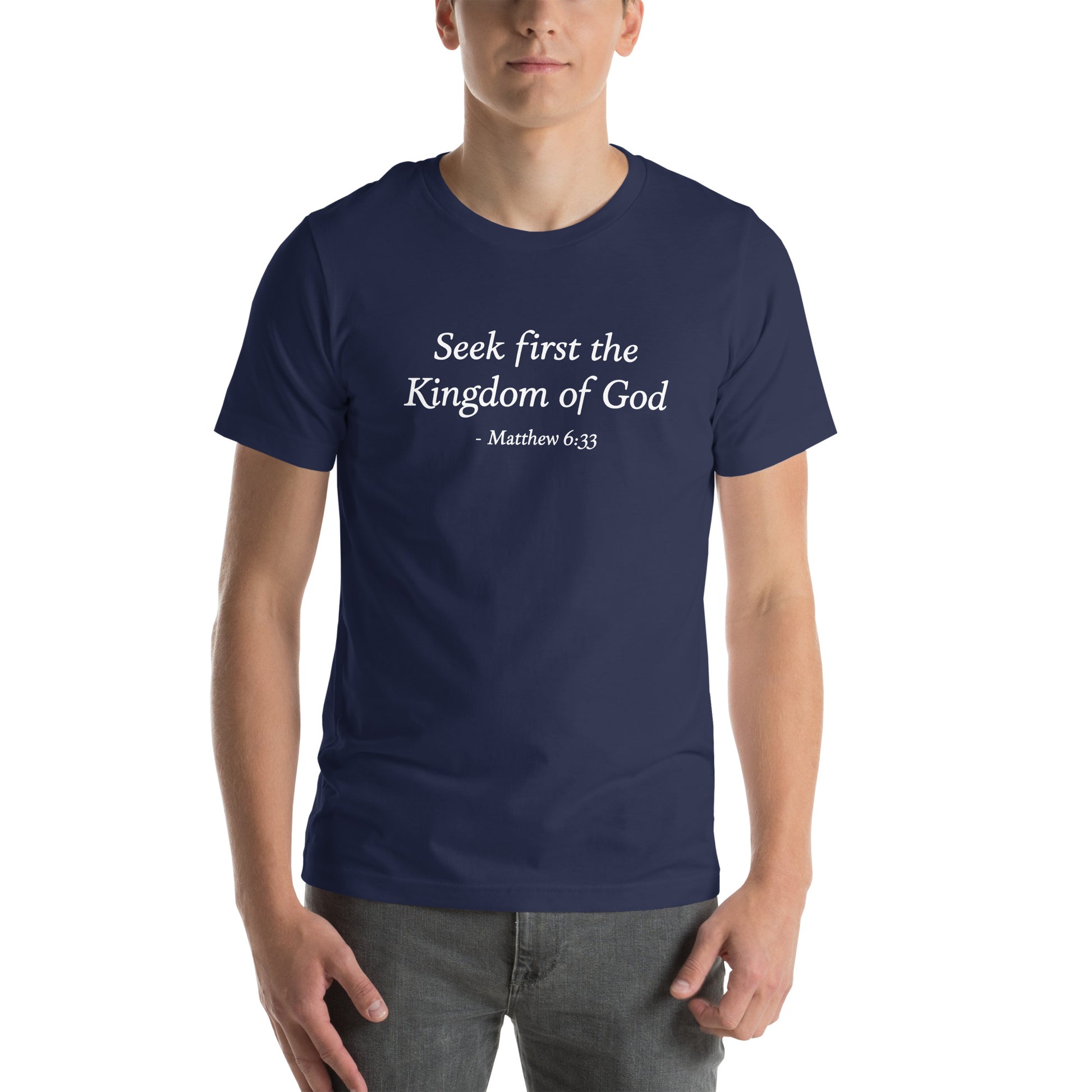 Navy blue t-shirt with bible verse scripture