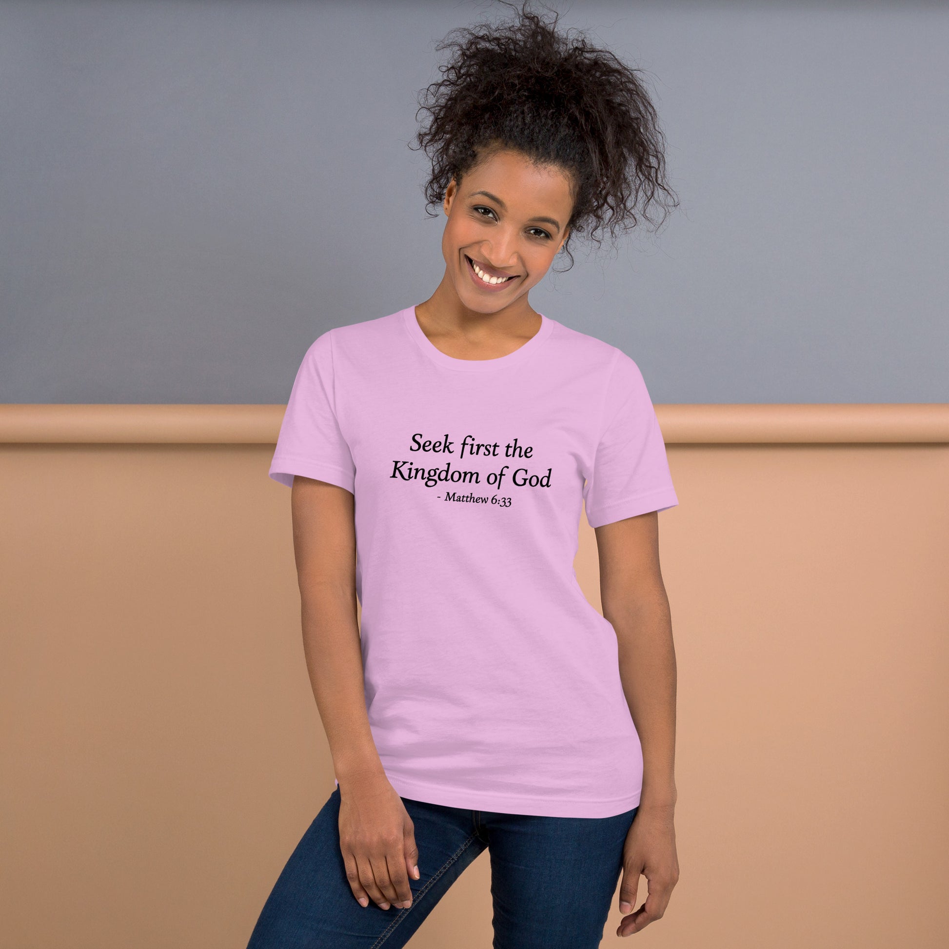 Matthew_6_33_Women_s_Faith_Lilac T-Shirt mockup