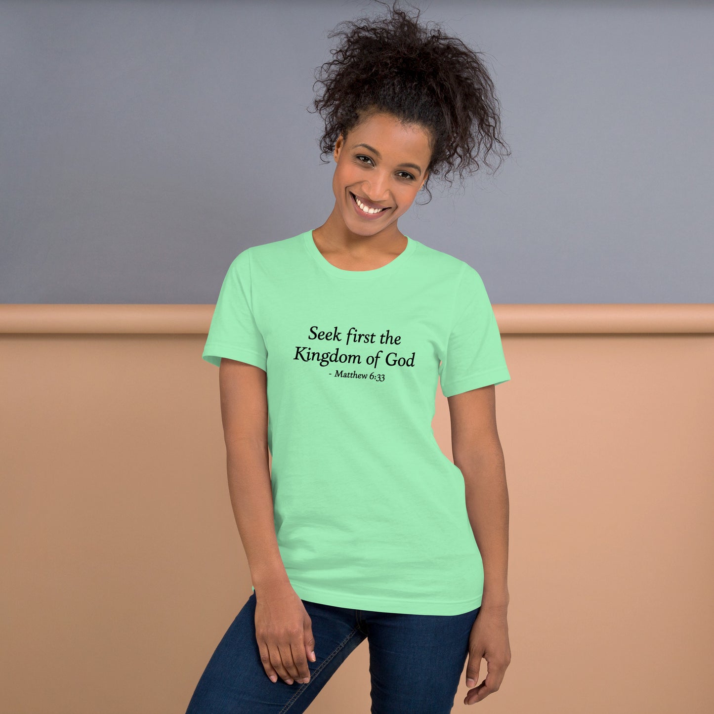 Matthew_6_33_Women_s_Mint_Faith_T-Shirt mockup