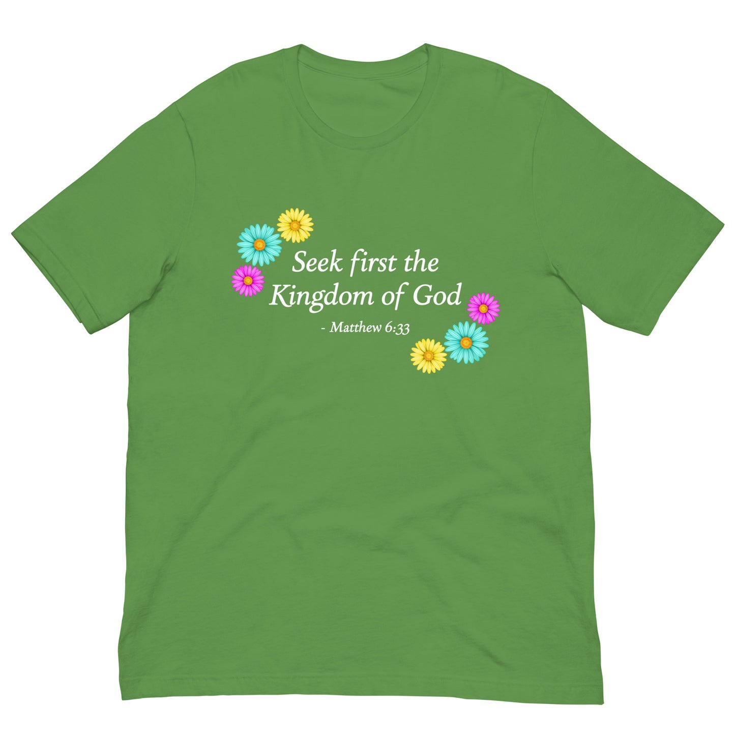 Women's keaf green unisex t-shirt with flowers and bible verse