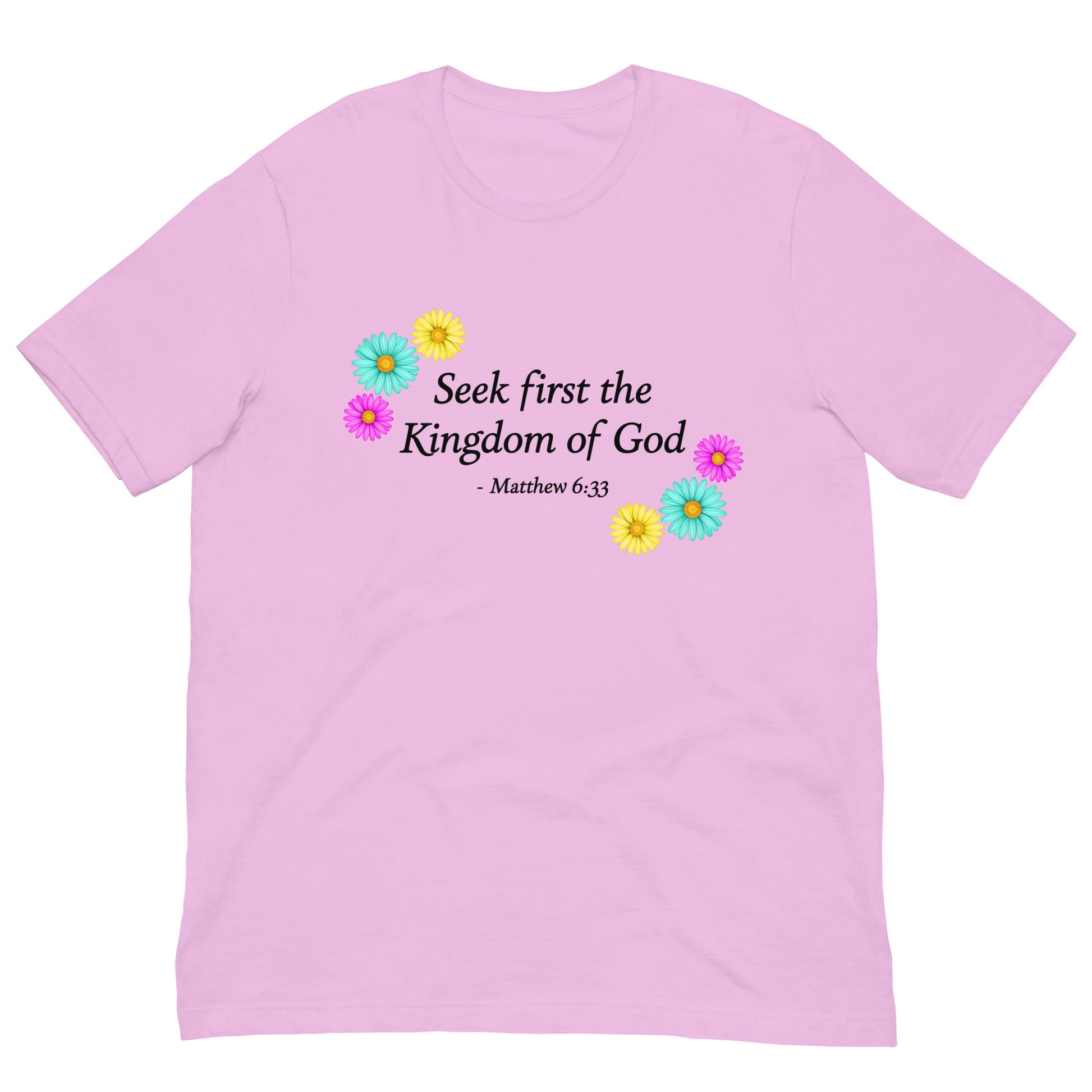 Lilac t-shirt with flowers and bible verse