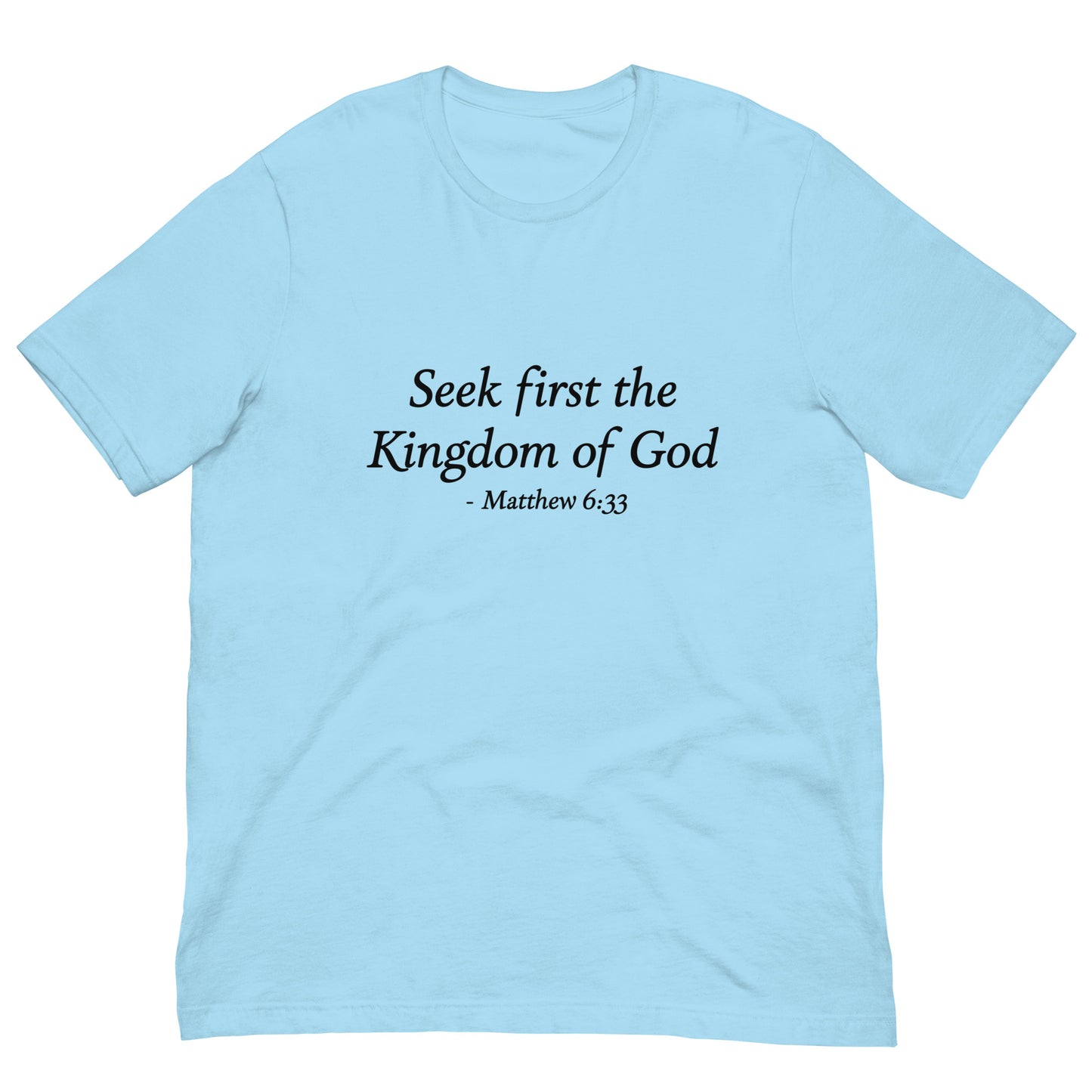 Matthew_6_33_Women_s_Ocean Blue_Faith_T-Shirt mockup