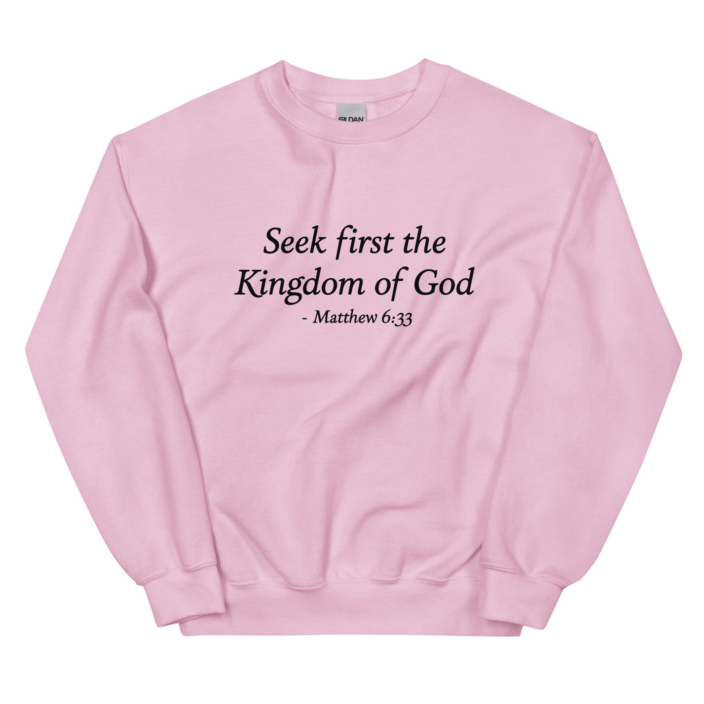 Matthew 6:33, Women's Pink Sweatshirt - Unisex Fit mockup