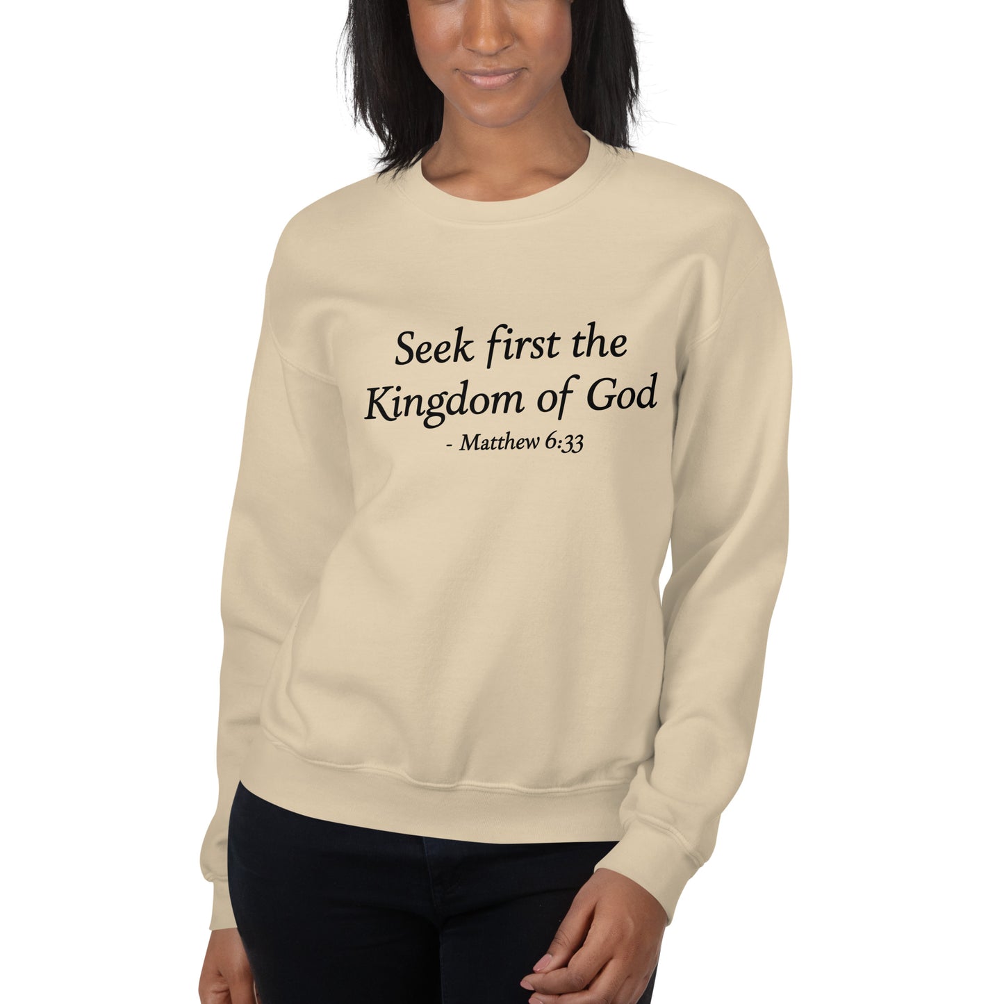 Matthew 6:33, Women's Sand Sweatshirt - Unisex Fit mockup