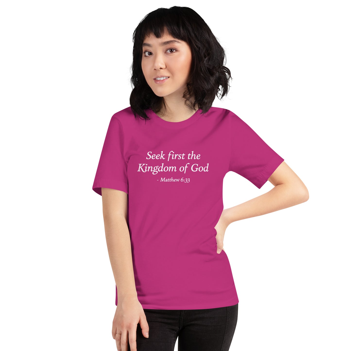 Berry pink women's t-shirt with bible verse