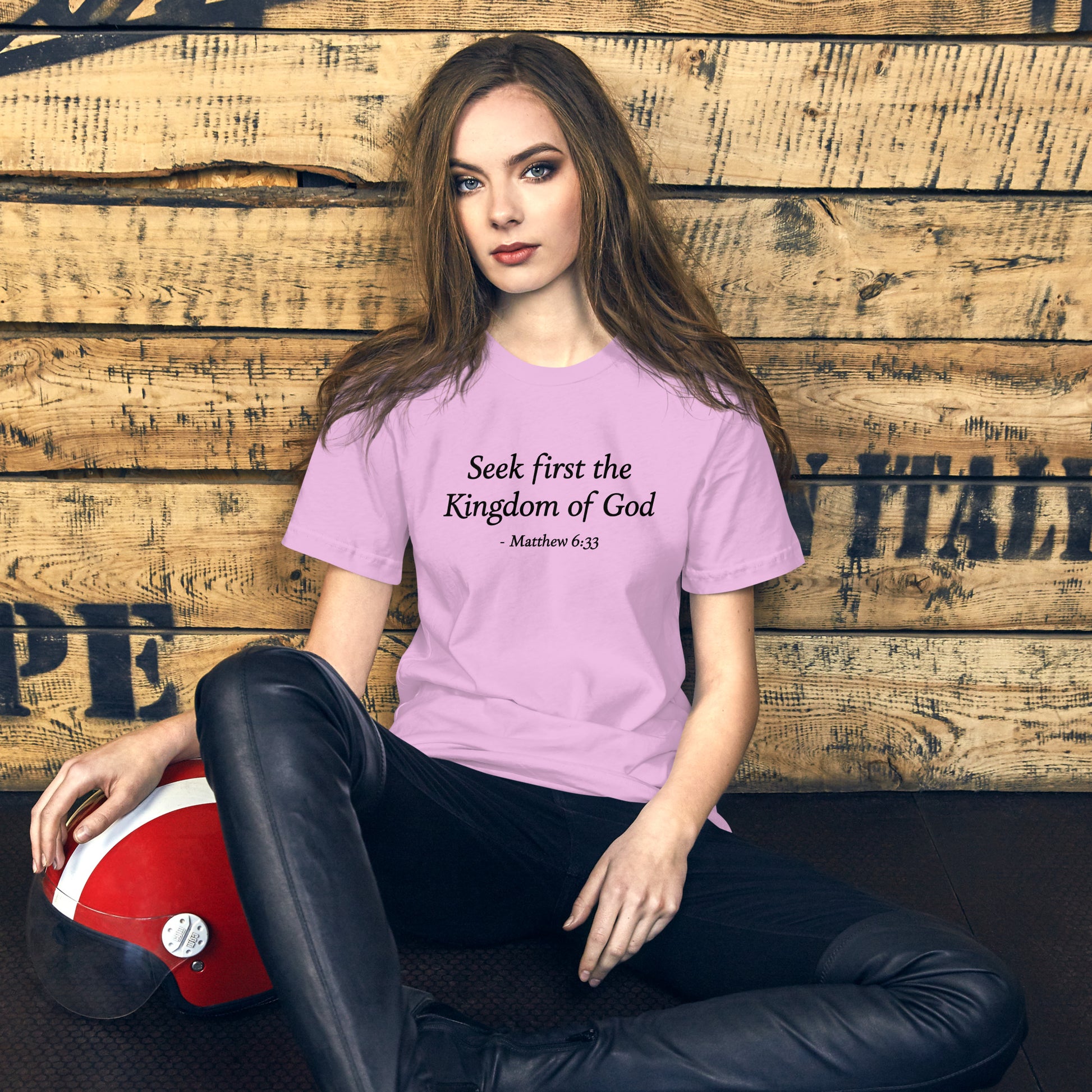 Woman's lilac t-shirt with bible verse