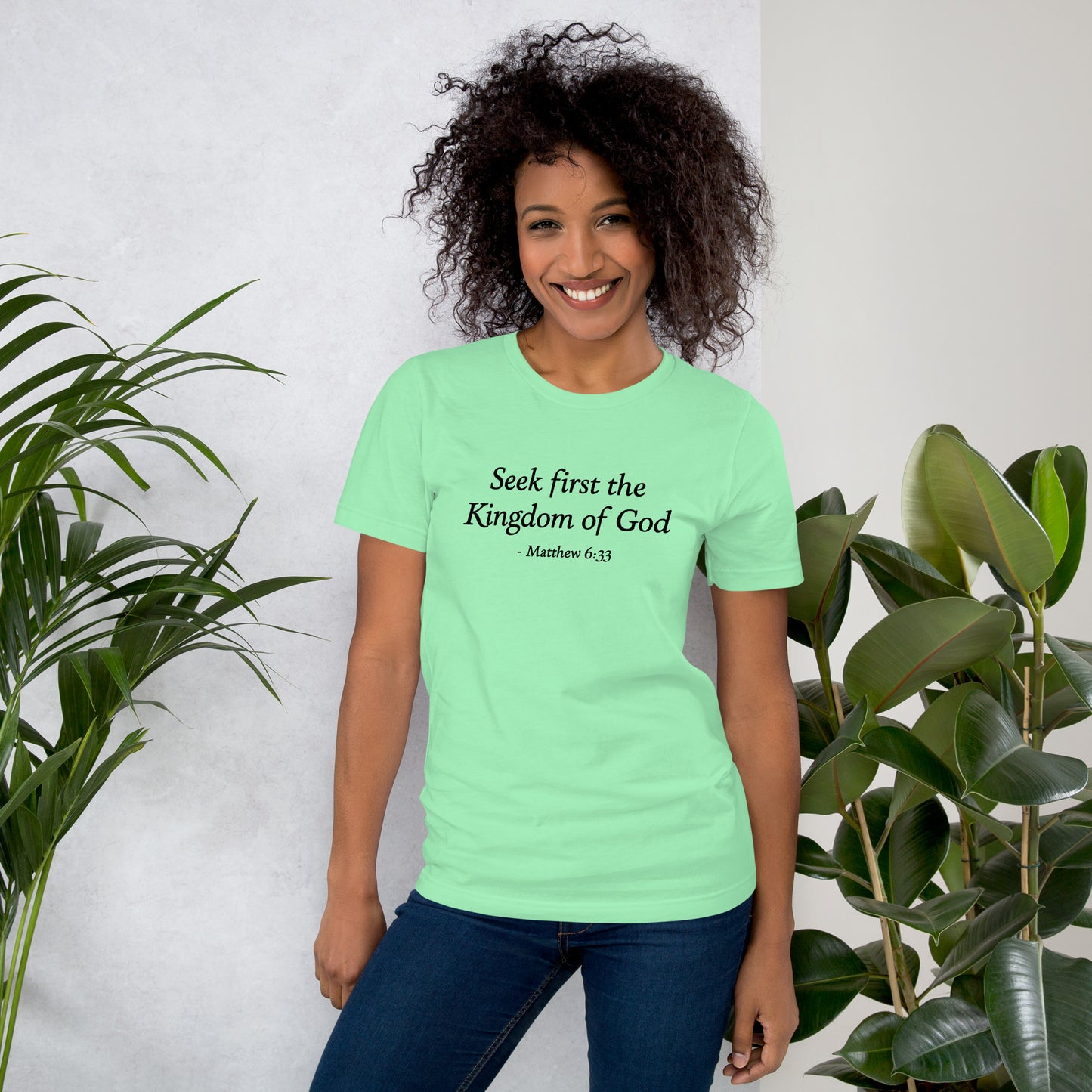 Light green mint color t-shirt with bible verse