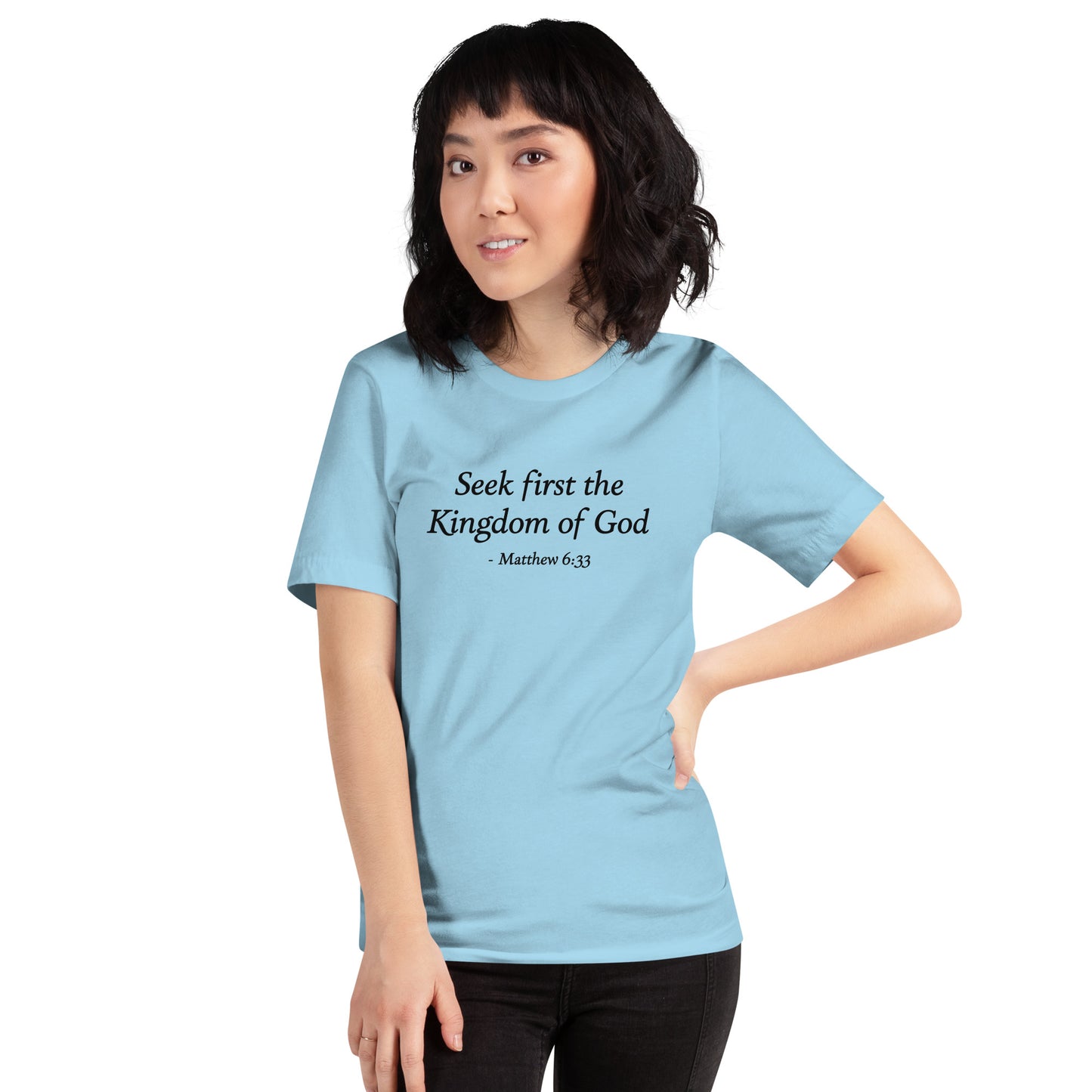 Ocean light blue t-shirt with a motivational quote