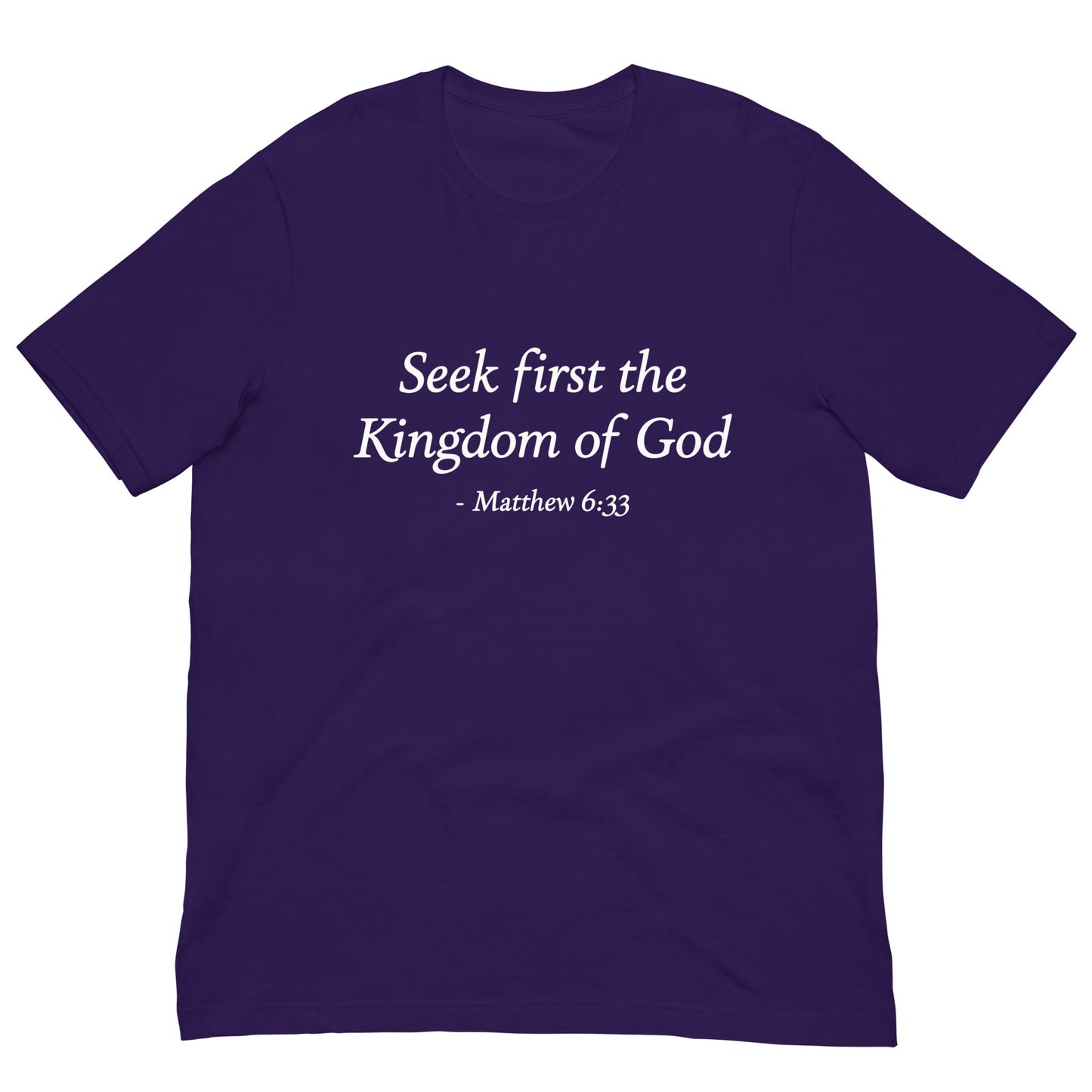 Purple  t-shirt with bile verse Matthew 6:33