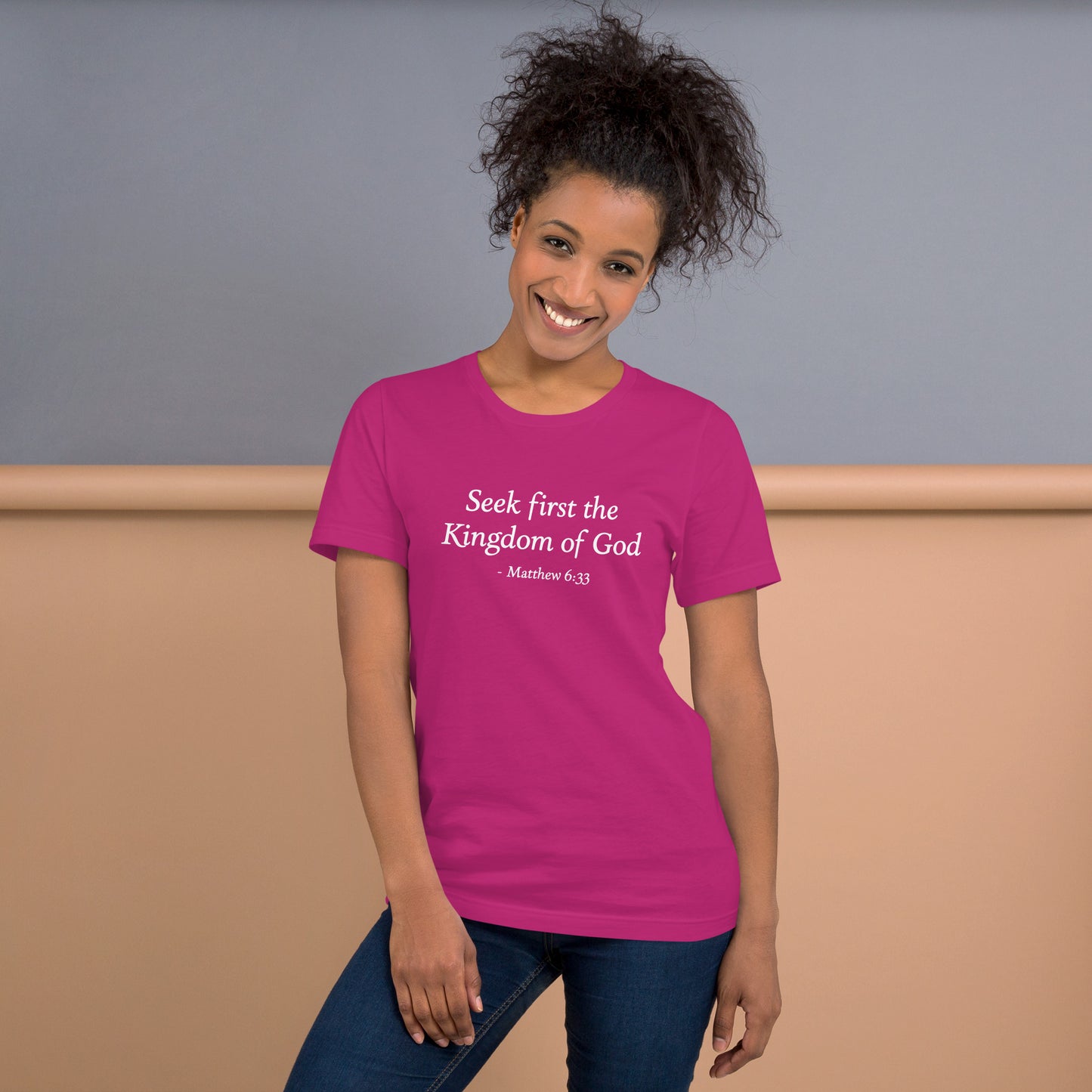 Berry pink t-shirt with bible verse