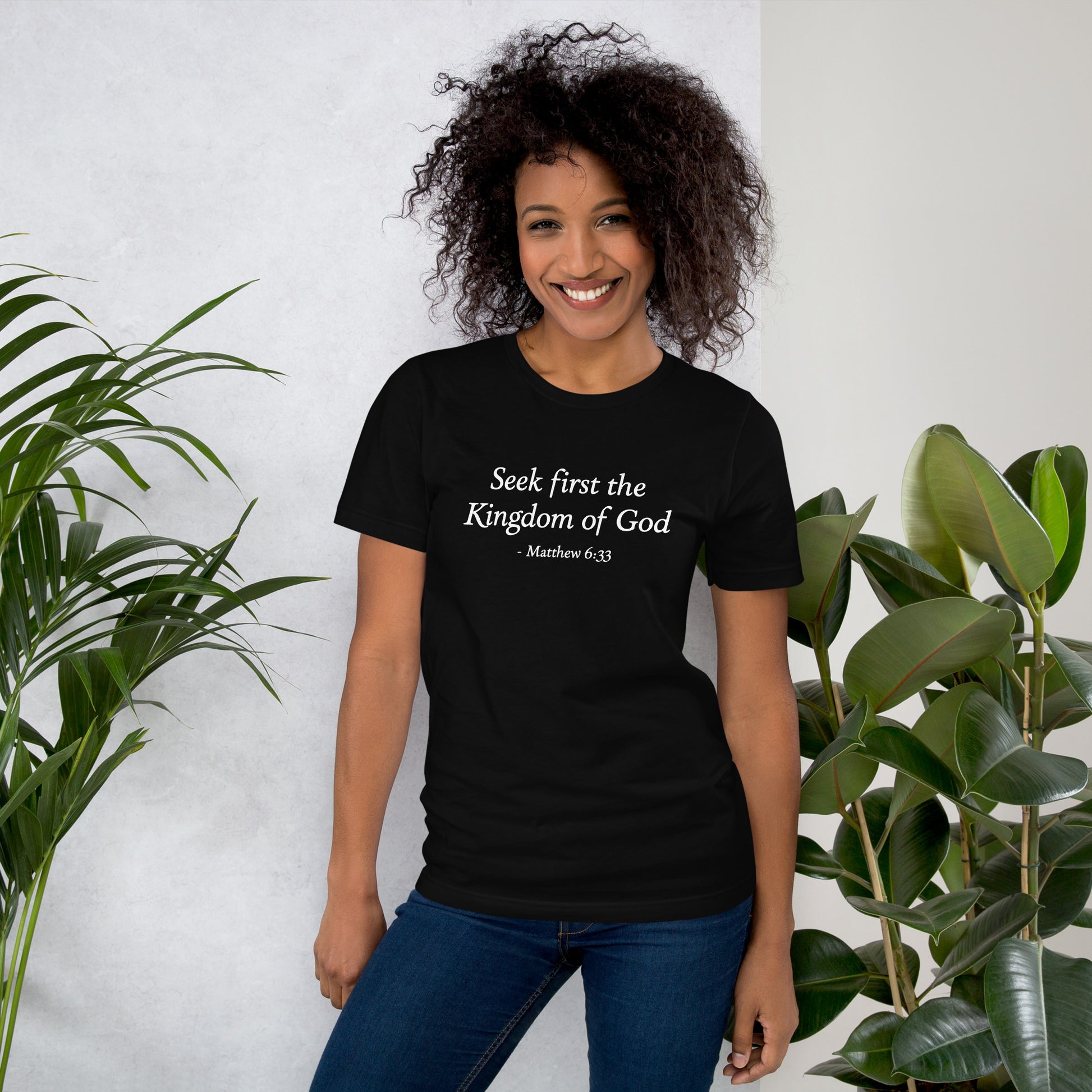 Woman's black t-shirt with bible verse