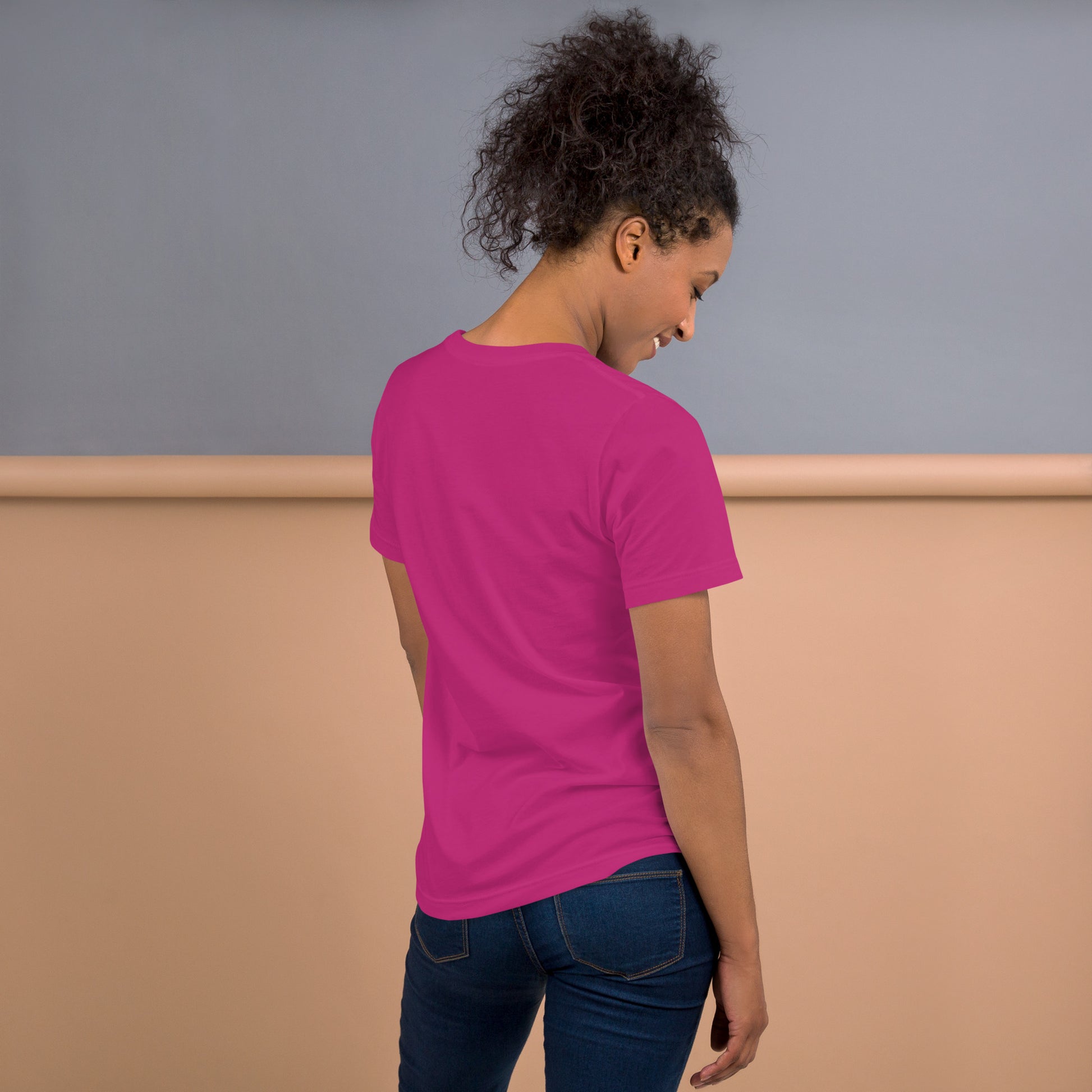 Berry t-shirt iwth bible verse, back view
