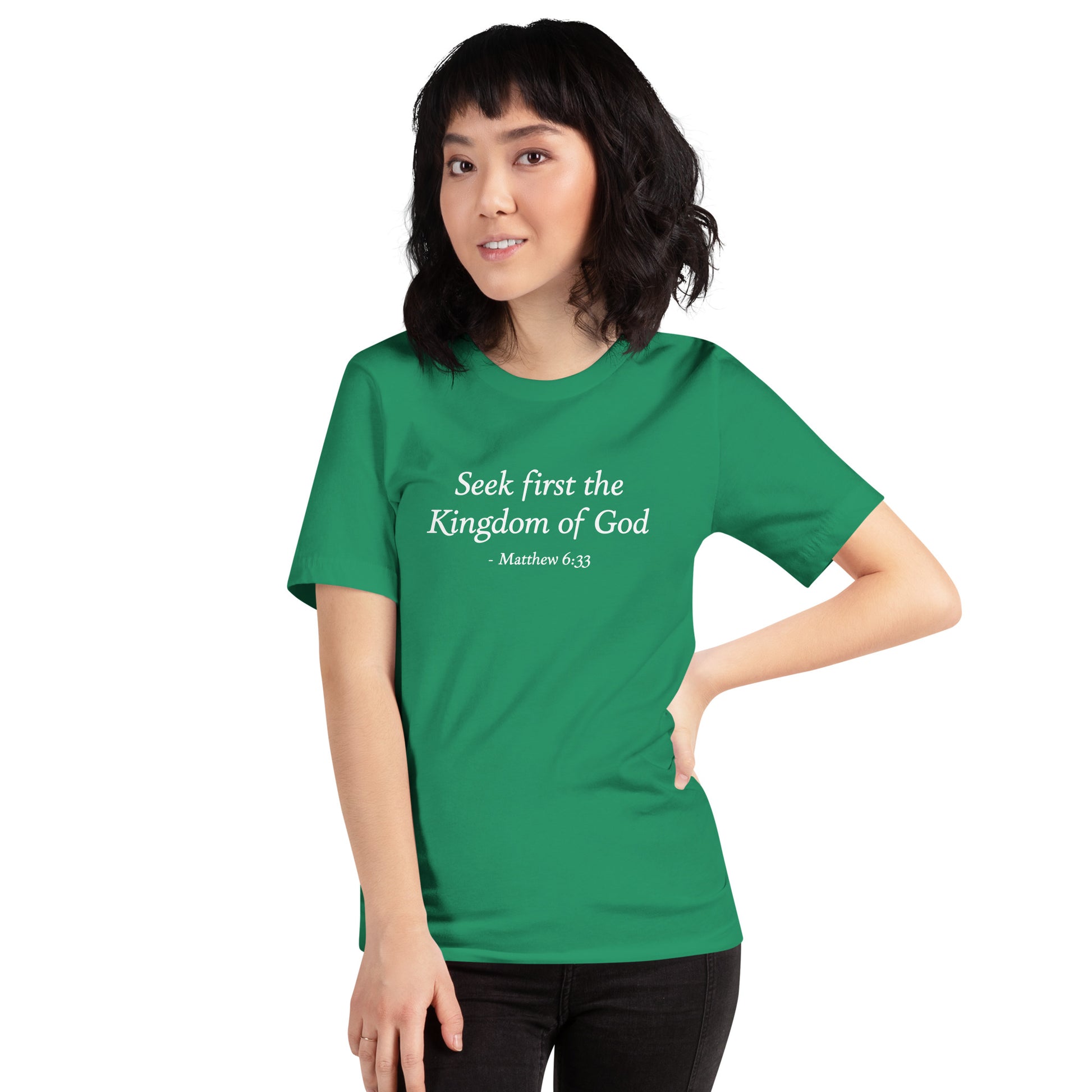 Kelly green t-shirt with scripture