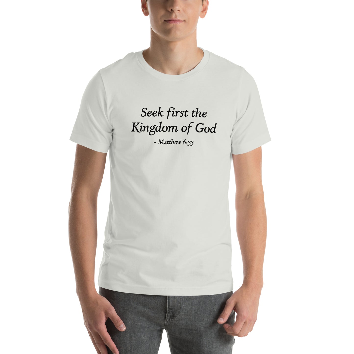 Men's silver color t-shirt with a motivational quote