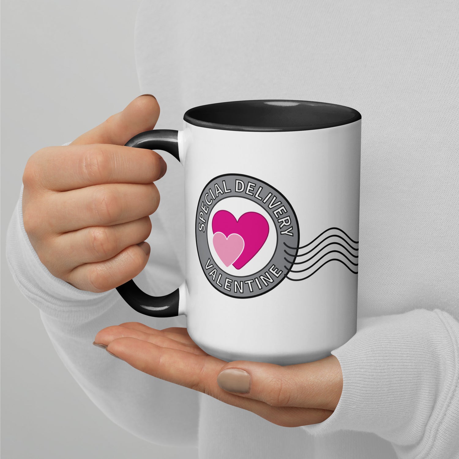 Valentine Postage Circle Heart Mug 15 oz mockup