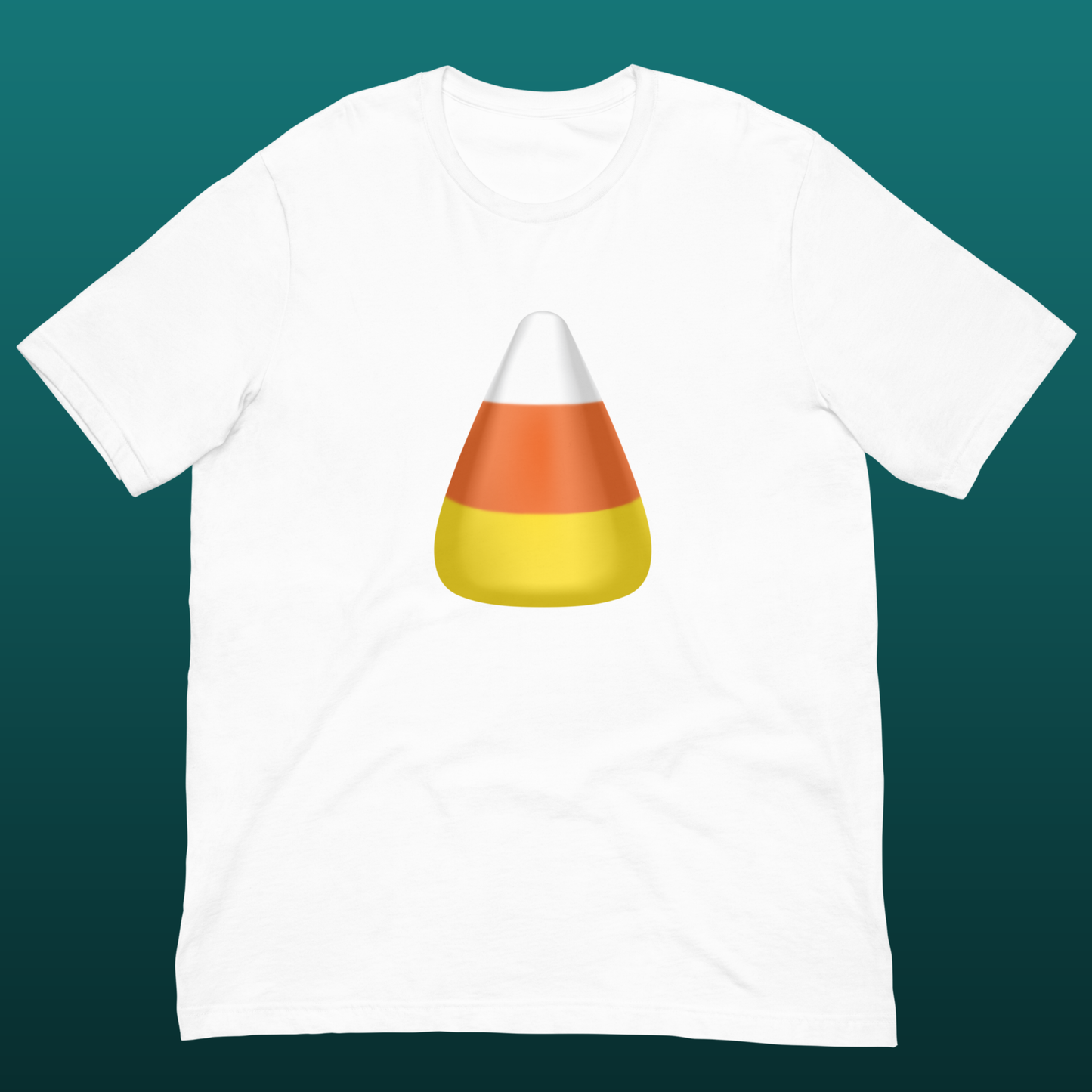 White t-shirt with a candy corn Halloween design mockup