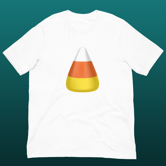 White t-shirt with a candy corn Halloween design mockup