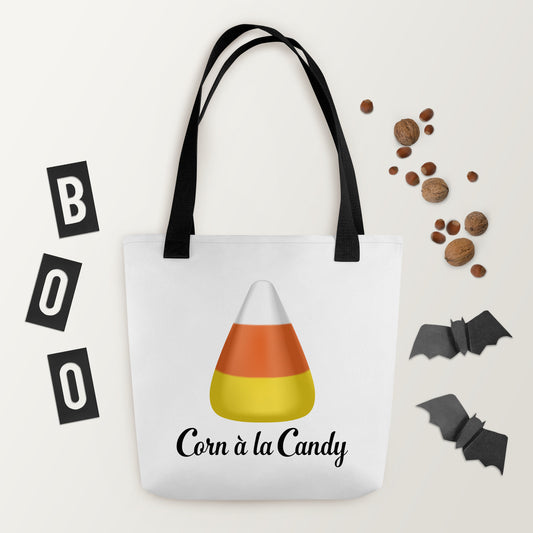 Corn à la Candy Halloween all-over print tote bag lifestyle mockup