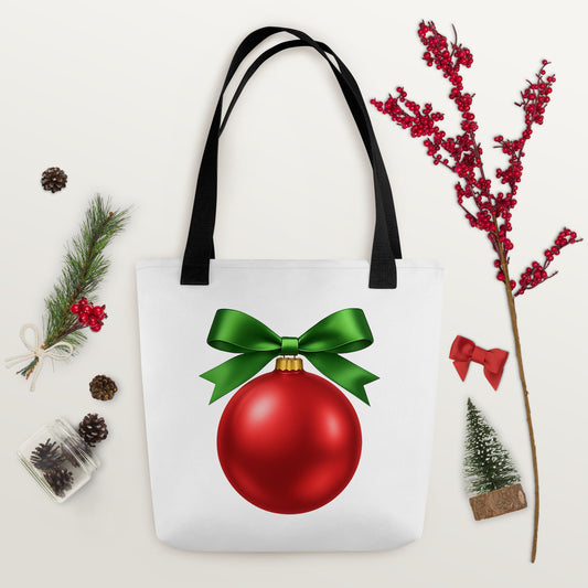 Red Ornament with Green Bow Holiday Tote Bag