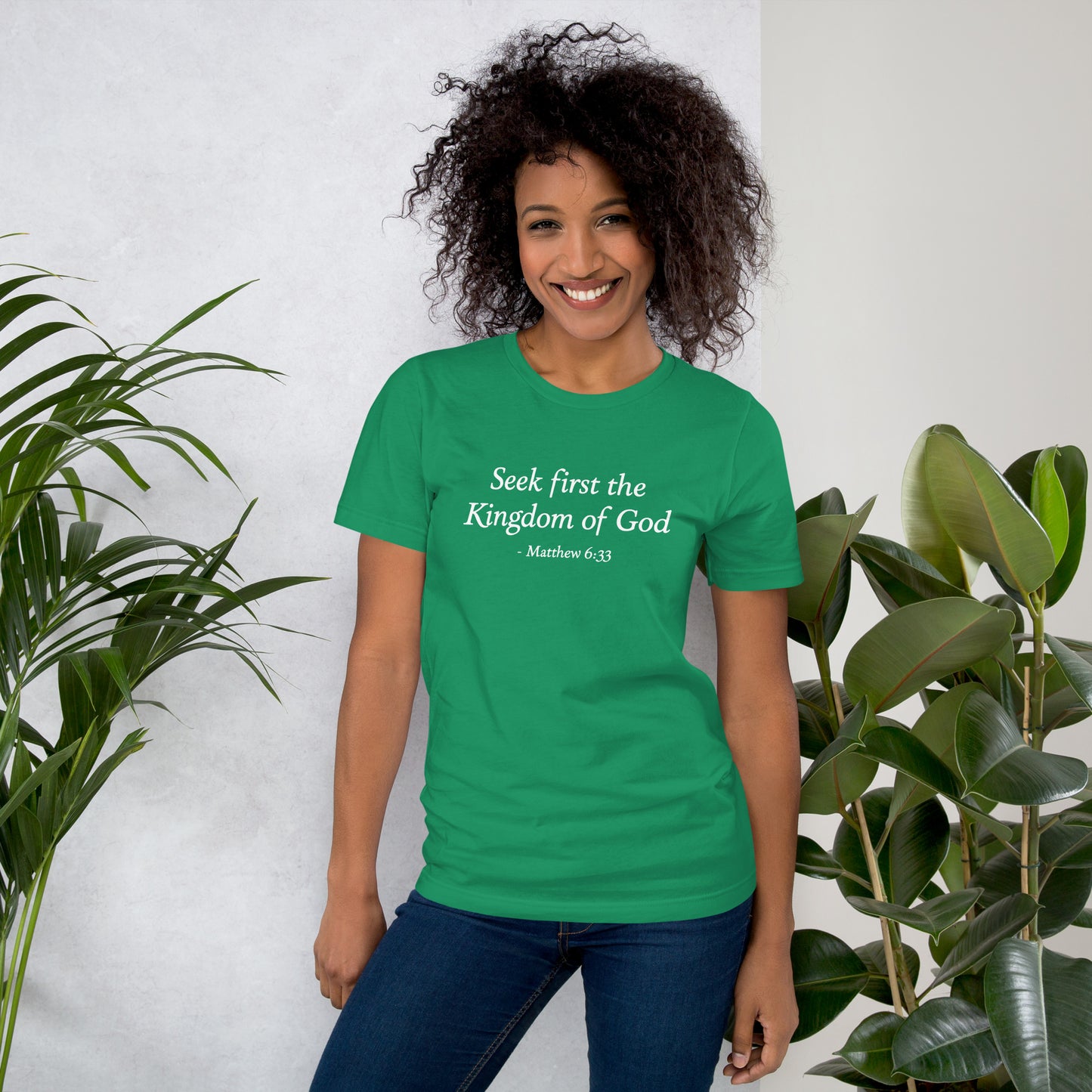 Women's green t-shirt with bible verse