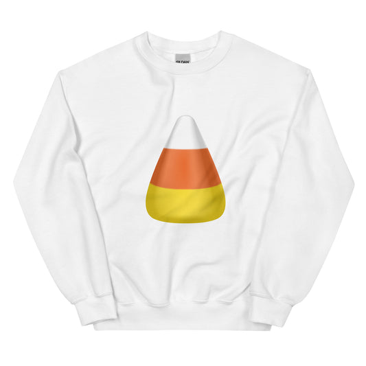 Candy Corn Halloween unisex crew neck sweatshirt front view in white