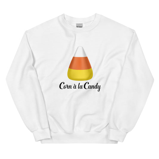 Corn à la Candy Halloween Unisex Sweatshirt front view in white