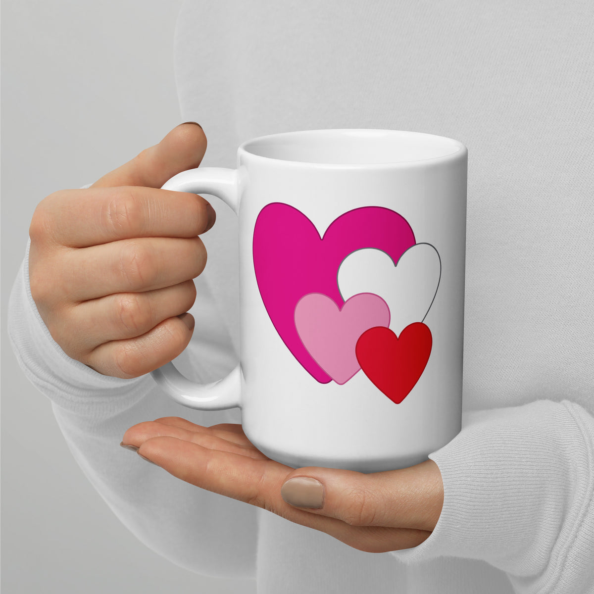 Multi Heart White Glossy Mug