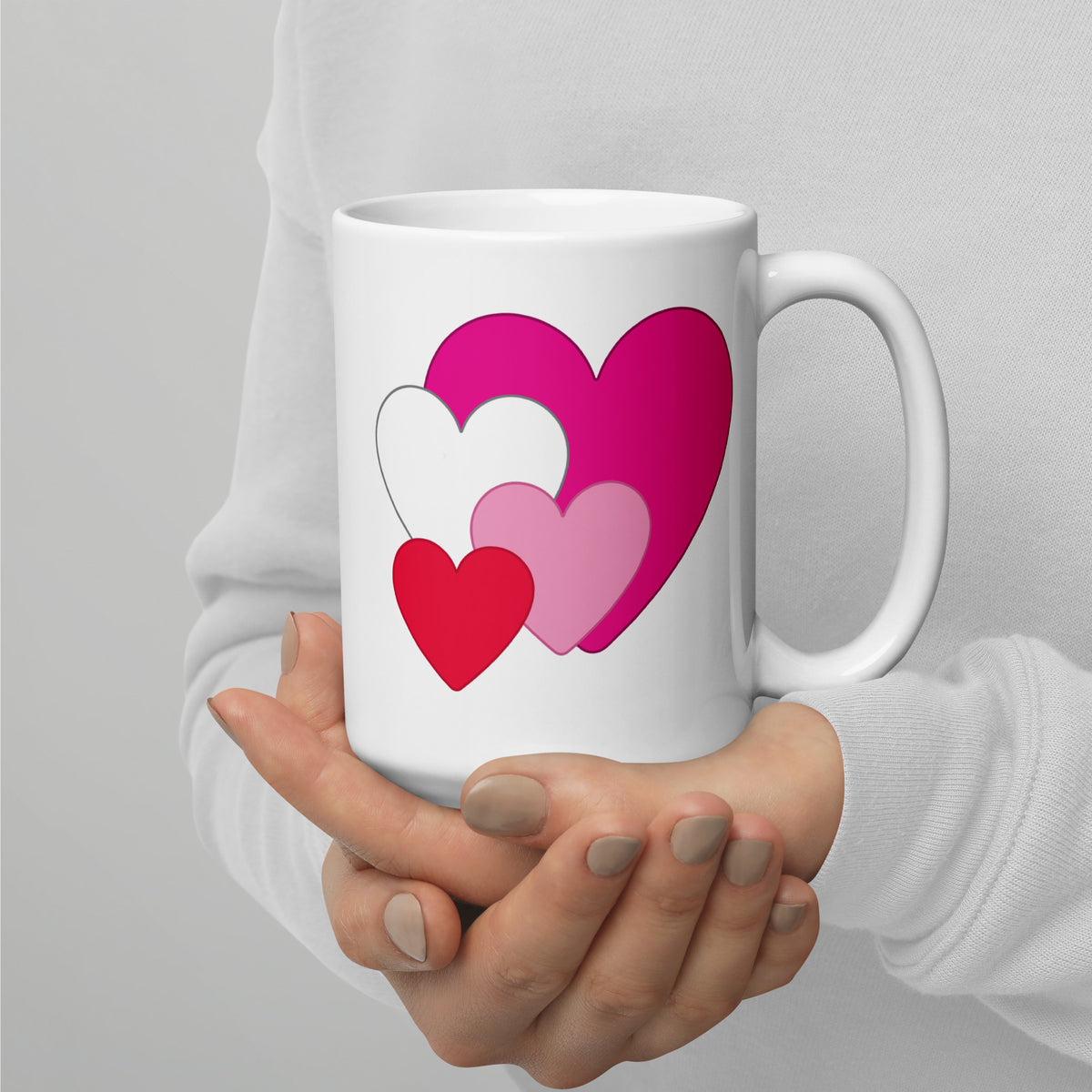 Multi Heart White Glossy Mug