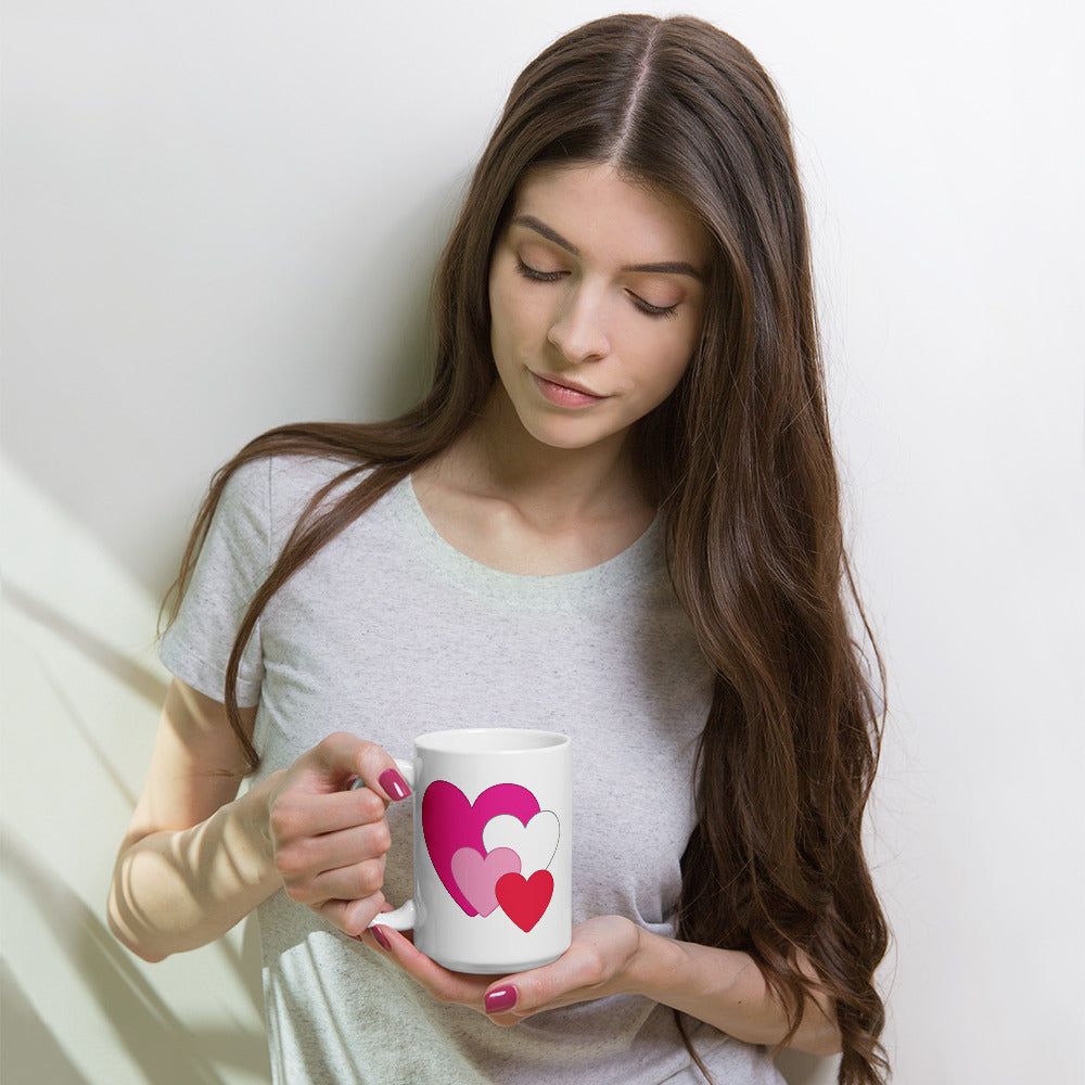 Multi Heart White Glossy Mug
