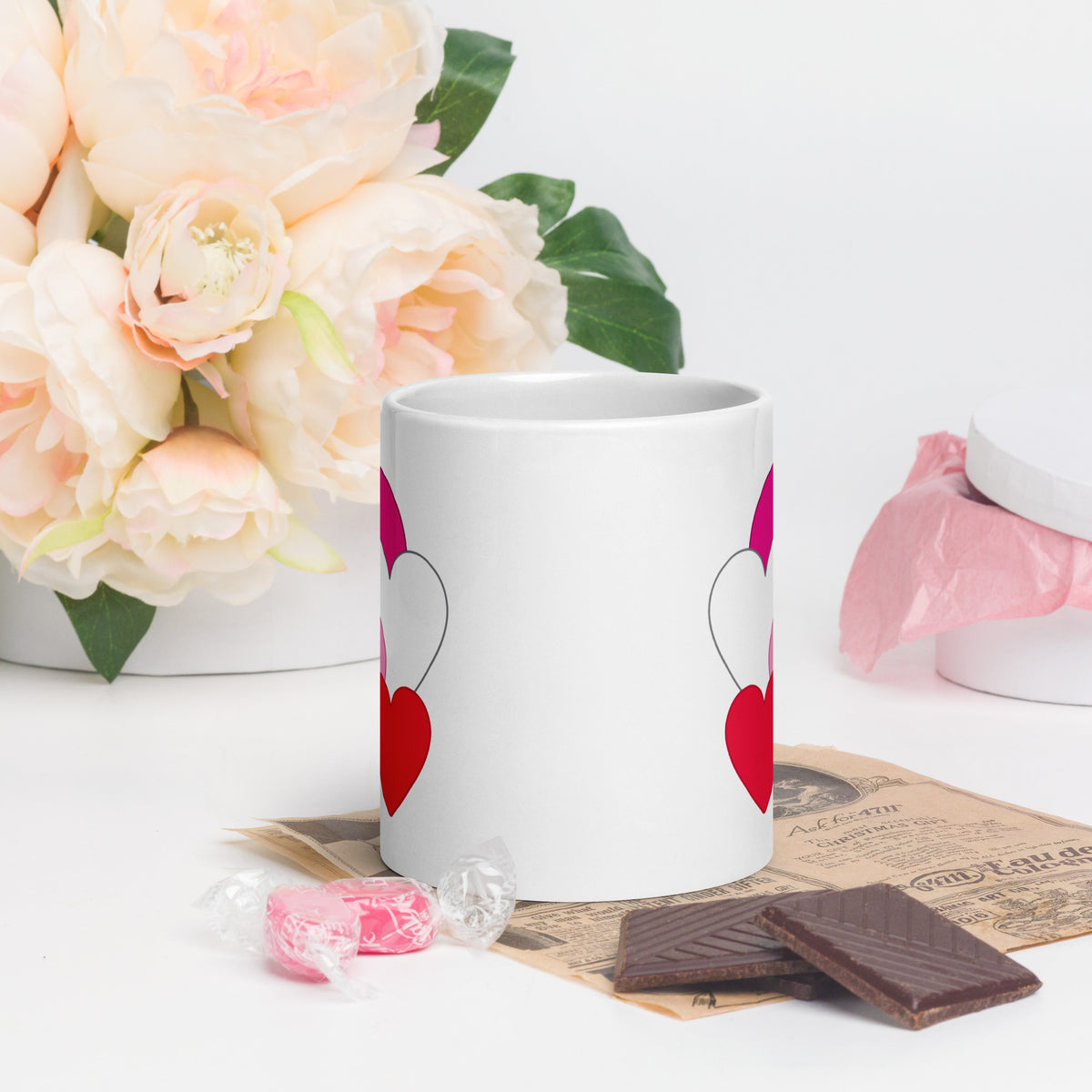 Multi Heart White Glossy Mug