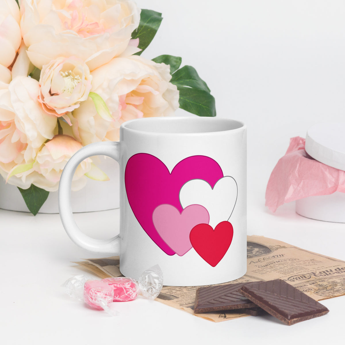 Multi Heart White Glossy Mug