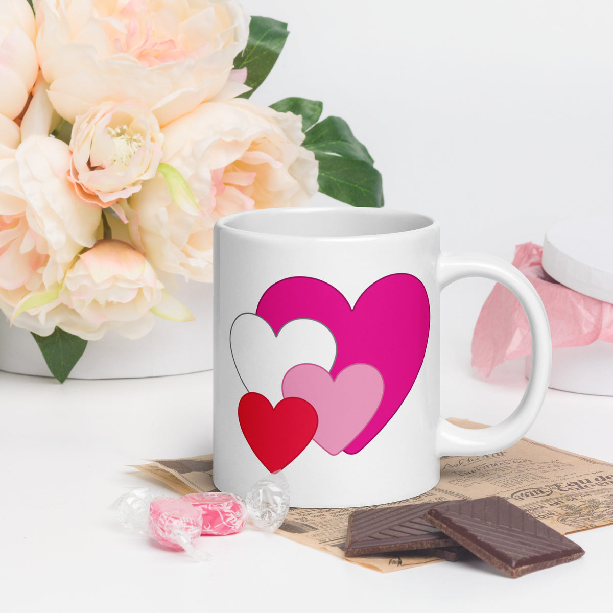 Multi Heart White Glossy Mug