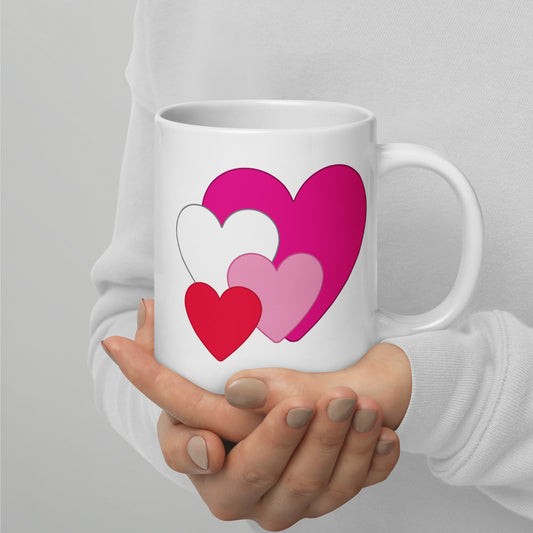 Multi Heart White Glossy Mug