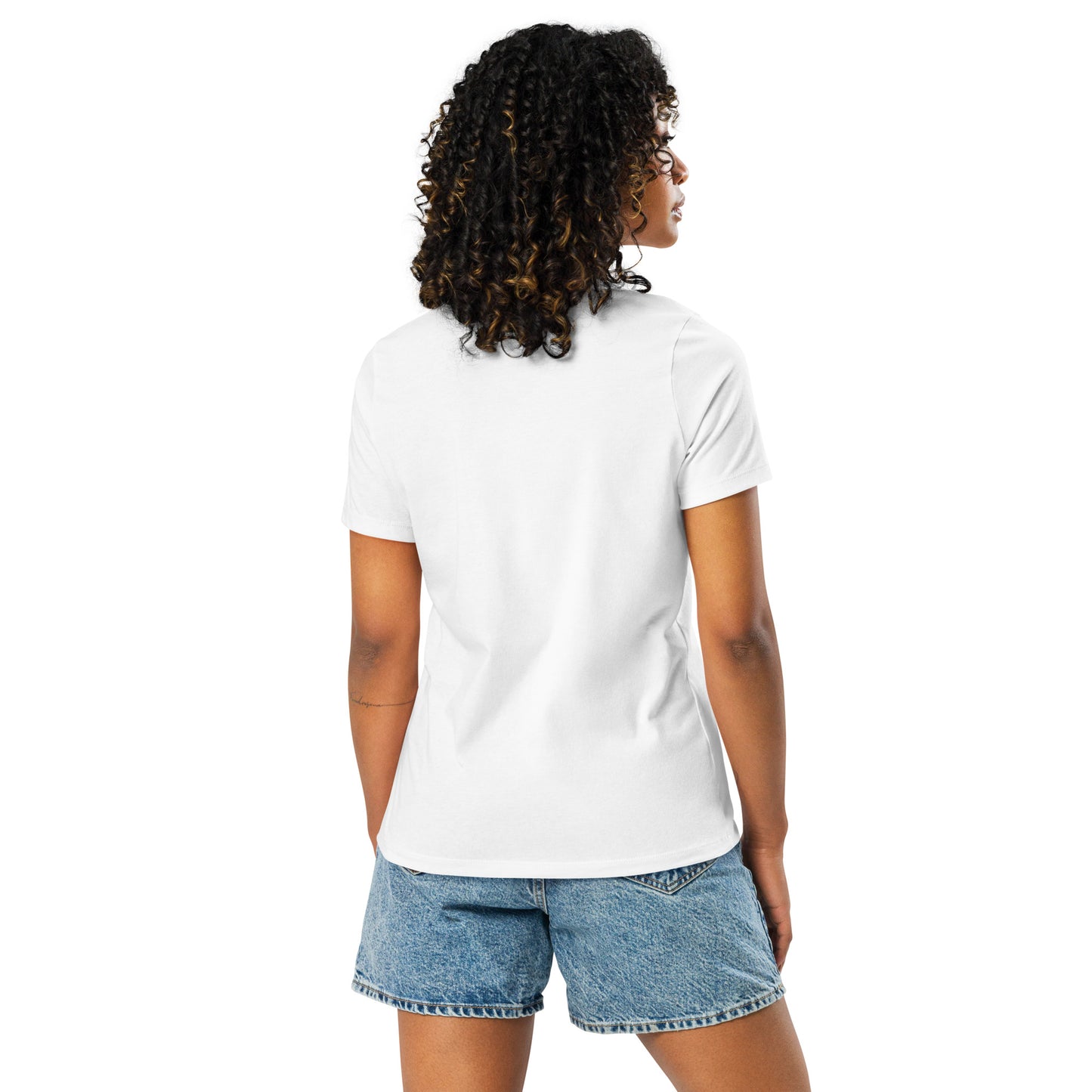 Seek First The Kingdom of God, Matthew 6:33, Flower Women's Relaxed T-Shirt in White back view