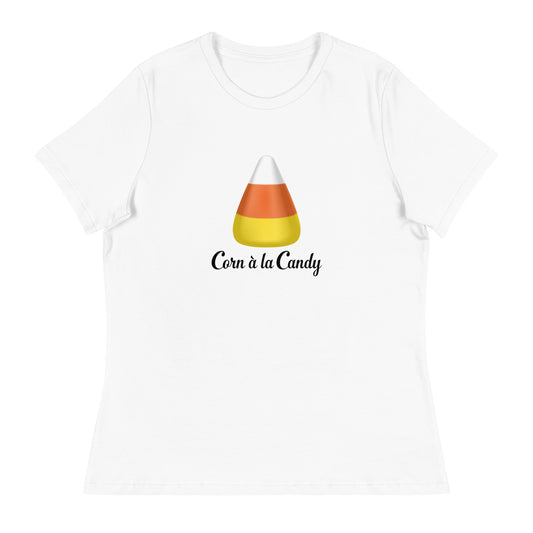 Corn à la Candy Halloween women's relaxed t shirt front view in white